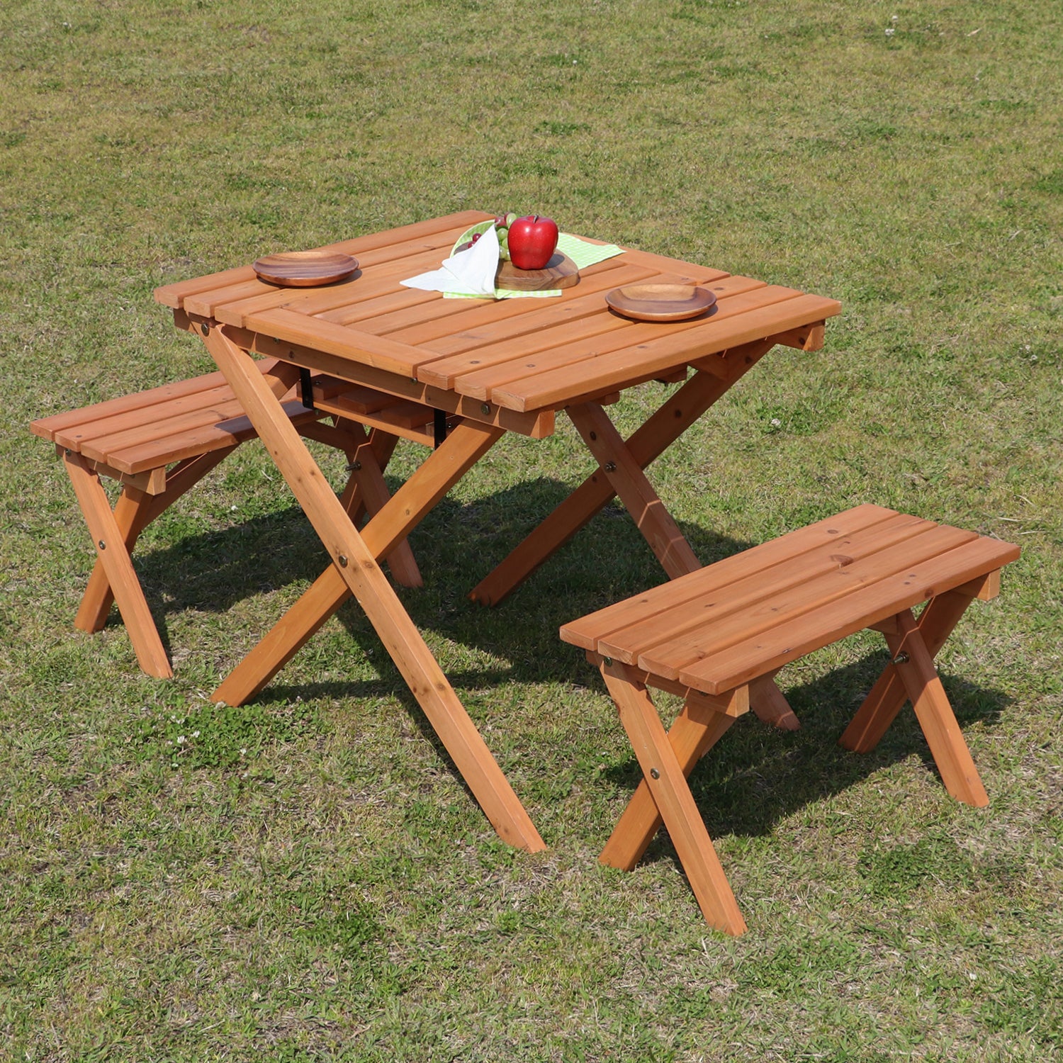 【新品・送料無料】杉材　ＢＢＱテーブル＆ベンチセット　（コンロスペース付） 杉材BBQテーブル&ベンチセット ミニ コンロスペース付 | すべての商品
