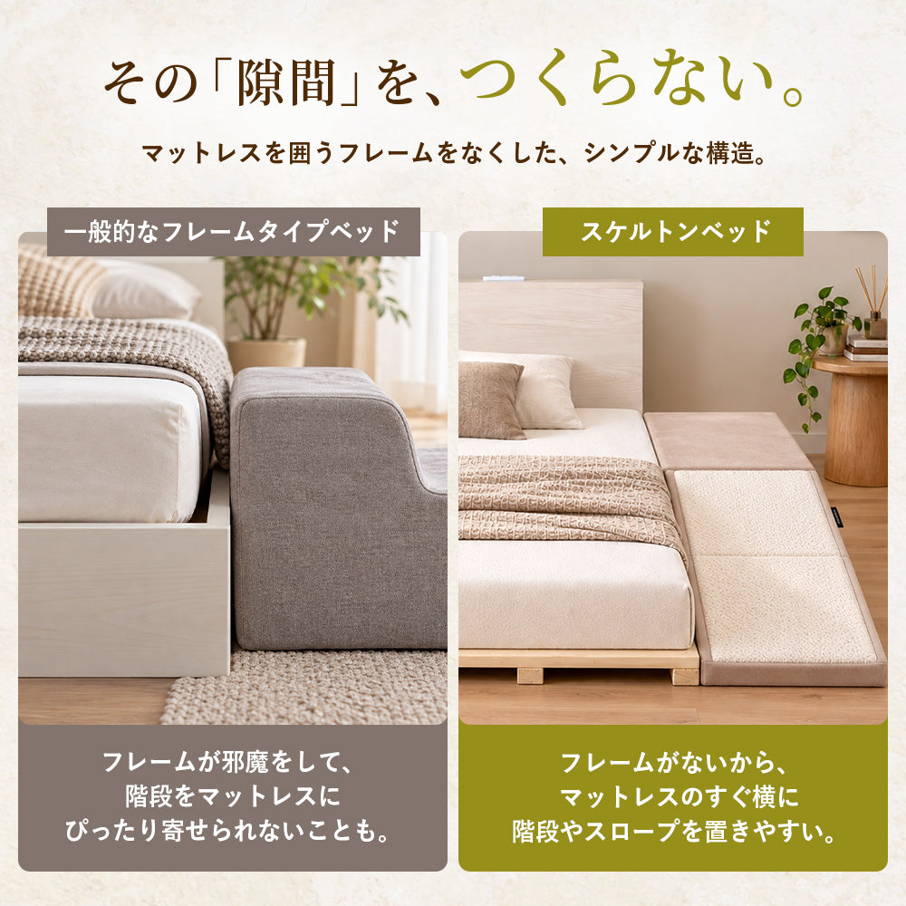 すのこローベッド ヘッドボード・コンセント付き ホワイトオーク S・SD・D［NERERU ネレル］