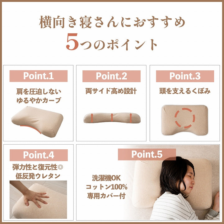 肩やすらぎ枕｜低反発 横向き寝対応 肩こり・ストレートネック サポート カバー付き