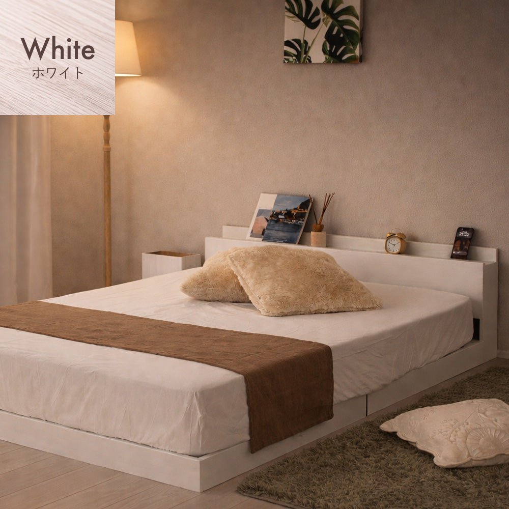 LED照明＆棚付きローベッド ライト付き 宮付き 北欧 おしゃれ コンセント付き [NERERU]