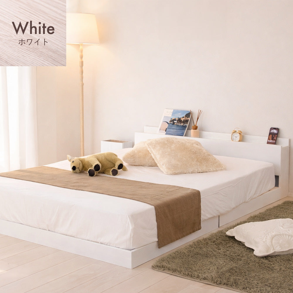 LED照明＆棚付きローベッド ライト付き 宮付き 北欧 おしゃれ コンセント付き [NERERU]