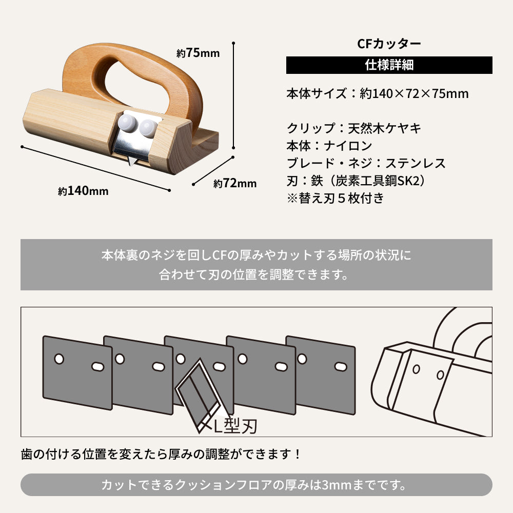 クッションフロア貼りセット 5点｜プロ仕様 CFカッター・ローラー付 DIY施工道具