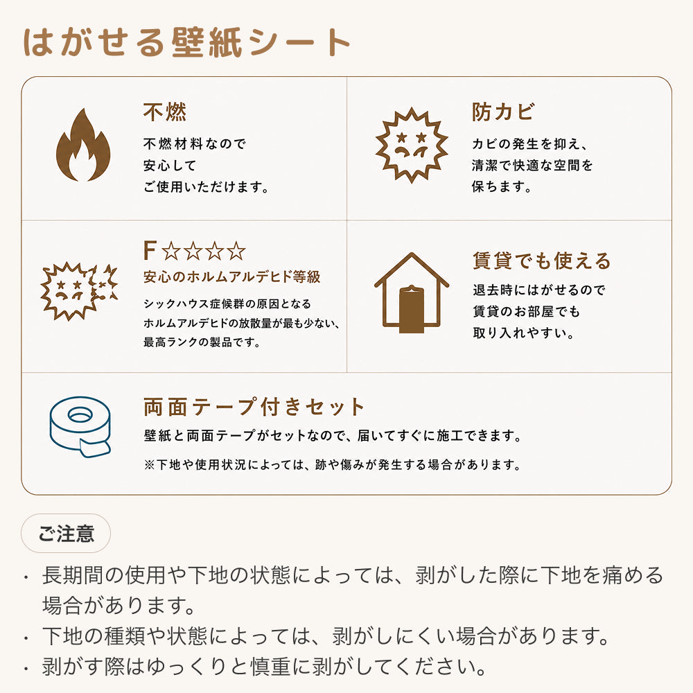 【今ある壁紙の上から貼るだけ】 はがせる壁紙シート
