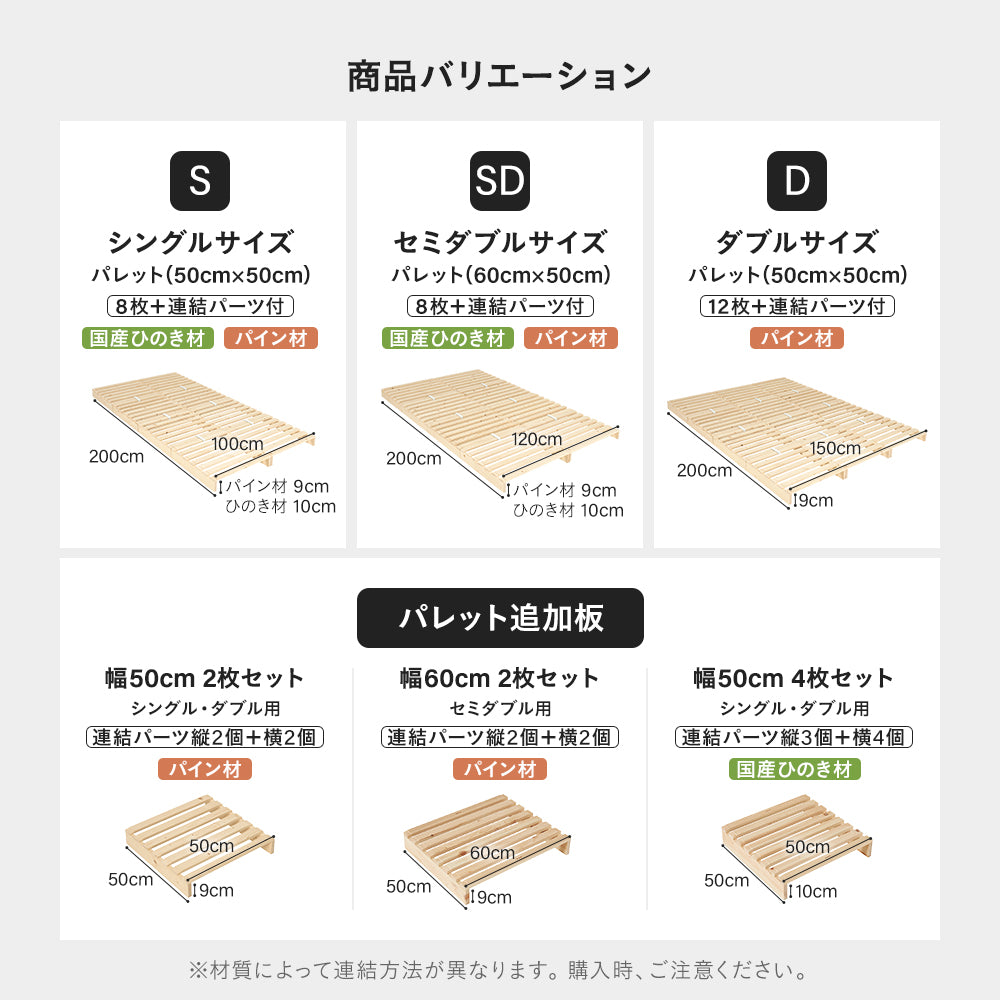 パレットベッド すのこベッド 木製 連結 組み立て不要 ローベッド 天然木 除湿