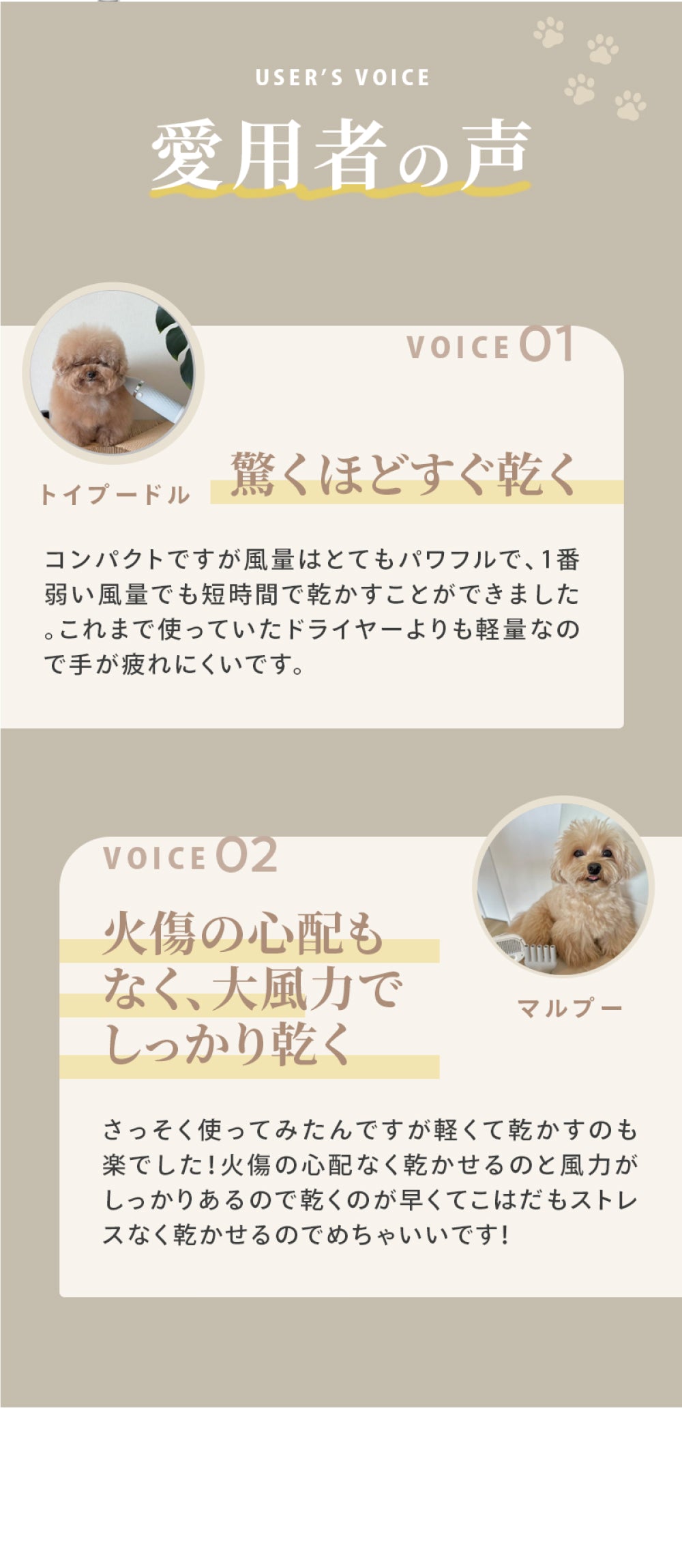 ペット犬猫用 高濃度イオン 速乾低温ドライヤー ハンディタイプ 温度