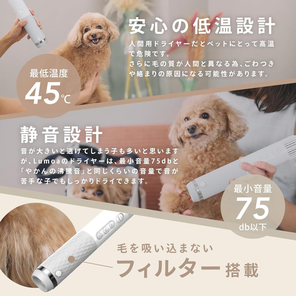 ペット犬猫用 高濃度イオン 速乾低温ドライヤー ハンディタイプ 温度風量調節可能 家庭用 旅行用【PSE認証】