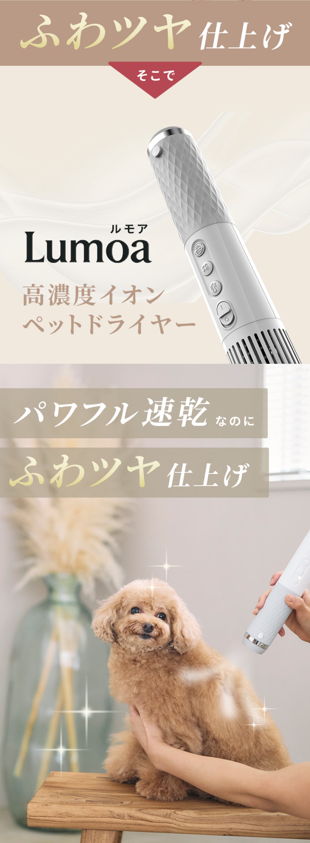 lumoa 高濃度イオンペットドライヤー ペット犬猫用 高濃度イオン 速乾低温ドライヤー ハンディタイプ 温度