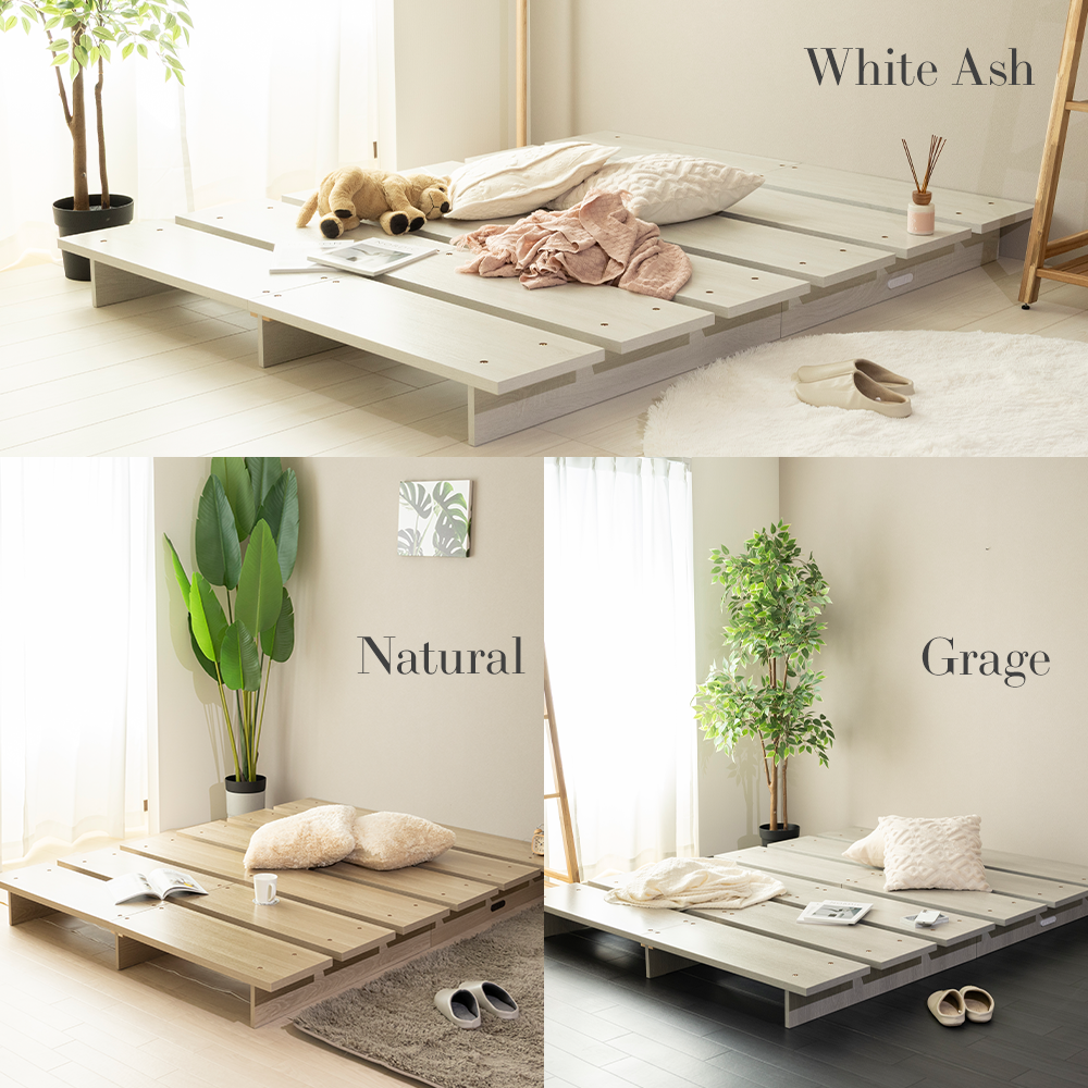 ステージベッド コンセント付き  木目調ローベッド- NERERU