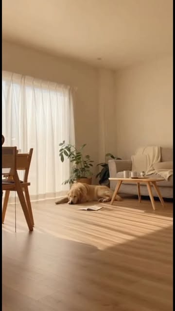 ペットと過ごす明るいリビング